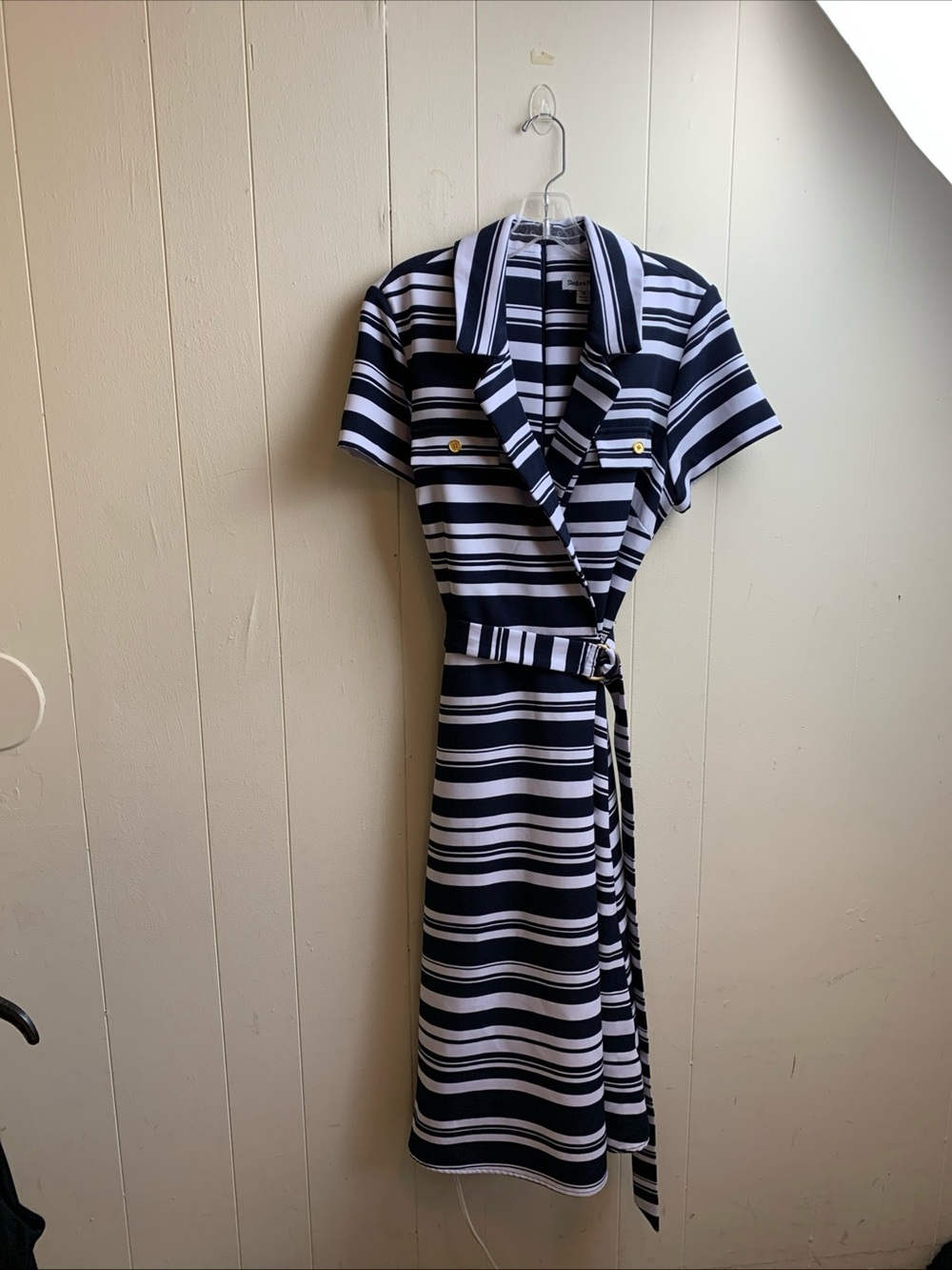 Shelby & Palmer Navy and White Striped Wrap Midi Dress size 14